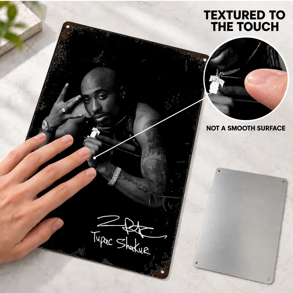 Tupac Shakur Signature Aluminum Poster Customized Metal Sign Monochrome Photography Wall Art For Music Room Housewarming Gift