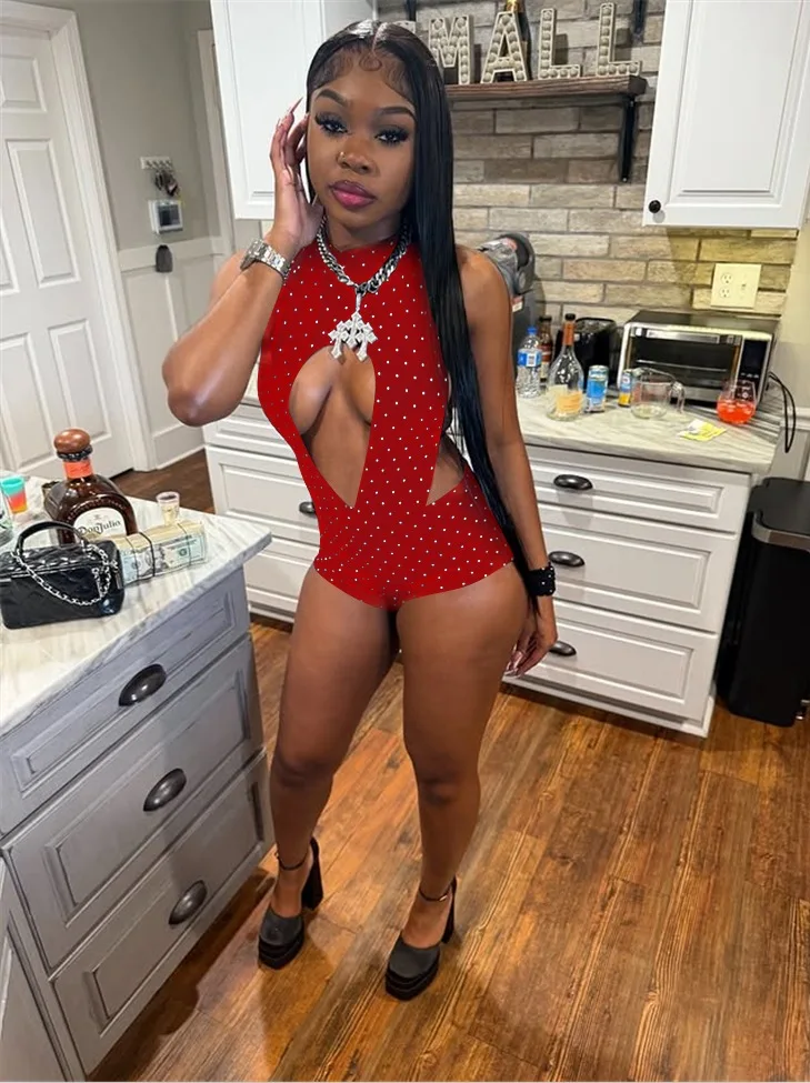 

Женский модный сексуальный комбинезон-ромпер с вырезами, без рукавов, с принтом в горошек, на бретелях, с открытой спиной, облегающий, персикового цвета, для клуба