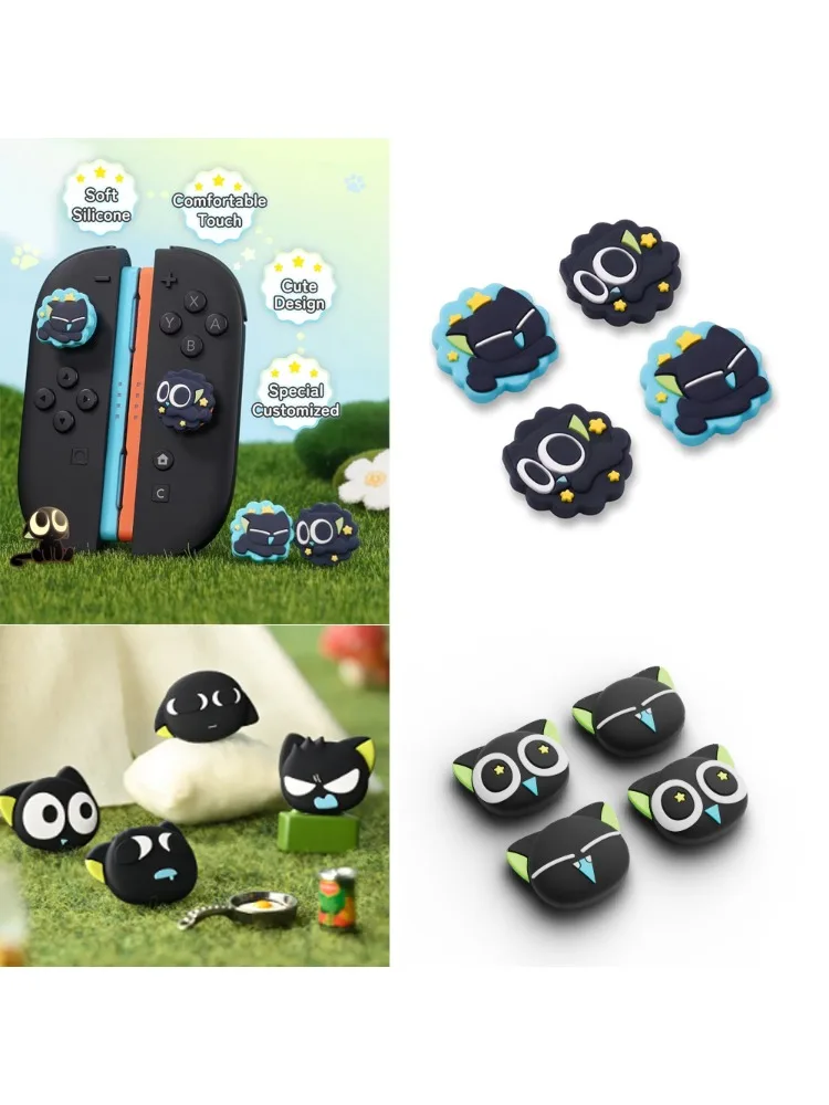 Urocze czarne nakładki na joysticki w kształcie kota, kompatybilne z Switch 2 – silikonowe nakładki GeekShare Luo Xiaohei Series NS2. — zdjęcie produktu 7