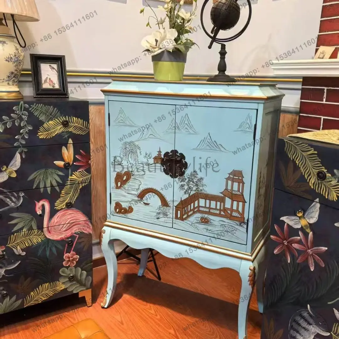 PJ European pastoral hand-painted tall double door cabinet factory direct sales