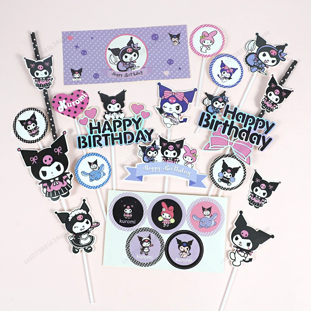 

MINISO 10pcs Kuromi Cake Decoration Anime Party Cake Flags Decoration Cartoon Baby Shower Kids Birthday Party Sanrio Cake Topper