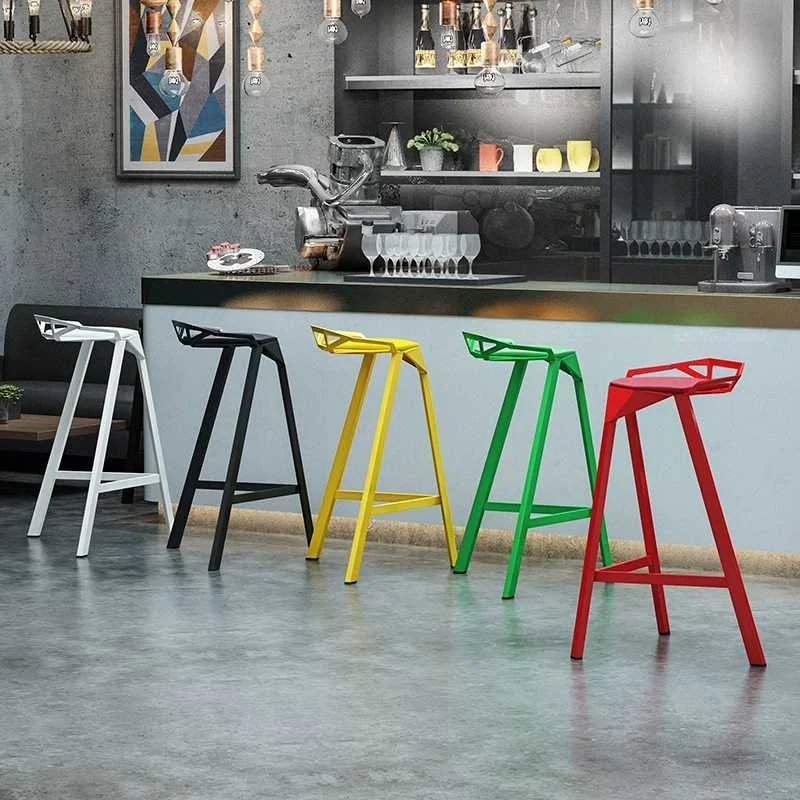 Iron Art Bar Chair Industrial Diamond Backrest Stool High Foot Leisure Chair for Bar Kitchen Unique Design Comfortable Seating