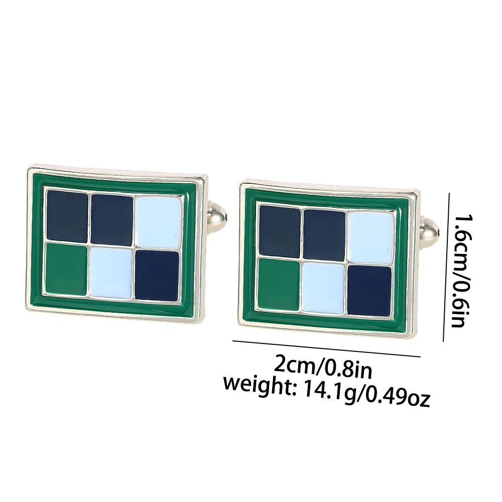 Creative Plaid Square Enamel Mens Cufflinks Blue Green Colors Checked Sleeve Button For Suit Tuxedo Jewelry Accessories