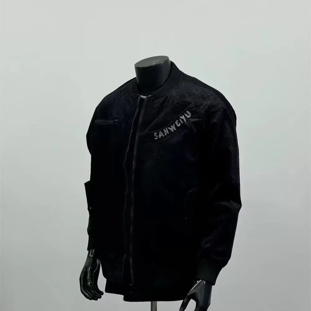 

Autumn Winter Large Size 250 Pounds American Deconstructed Patchwork Design Baseball Jacket Embroidered Detroit Workwear Coat