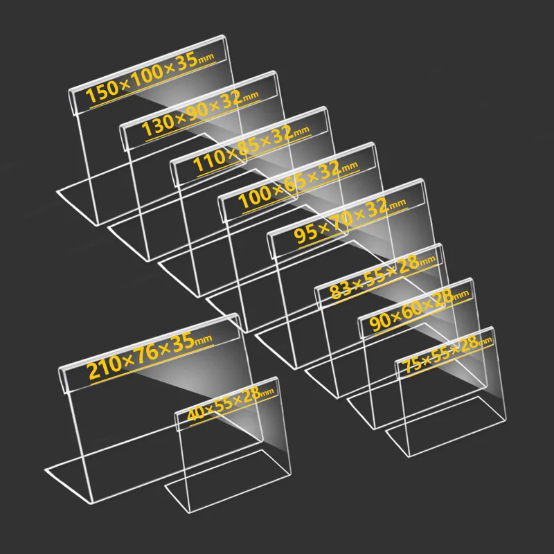 Soporte de exhibición de letrero de mesa en forma de L, soporte de tarjeta de precio de nombre para Buffet de panadería al por menor, soporte de etiqueta de tarjeta de precio transparente acrílico, 10 Uds.