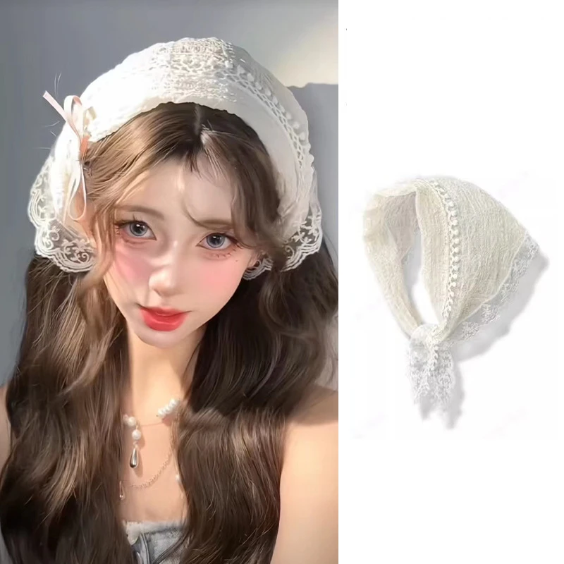 

Fashion Vintage White Lace Headband, French Triangle Headband, Countryside Style Hairband for Women Girls Hair Hoops Accessories