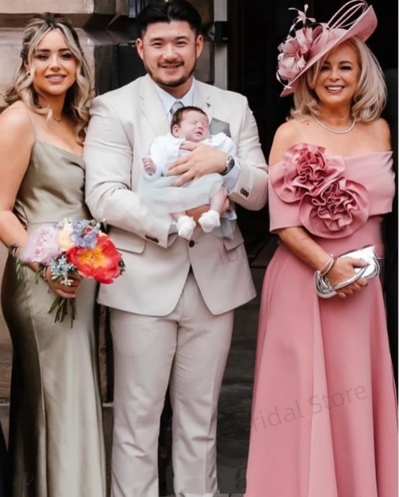 Элегантное платье трапециевидной формы с открытыми плечами по индивидуальному заказу, платье для матери невесты с цветком, чайной длины, вечерние платья для выпускного вечера, Vestidos De Noiva