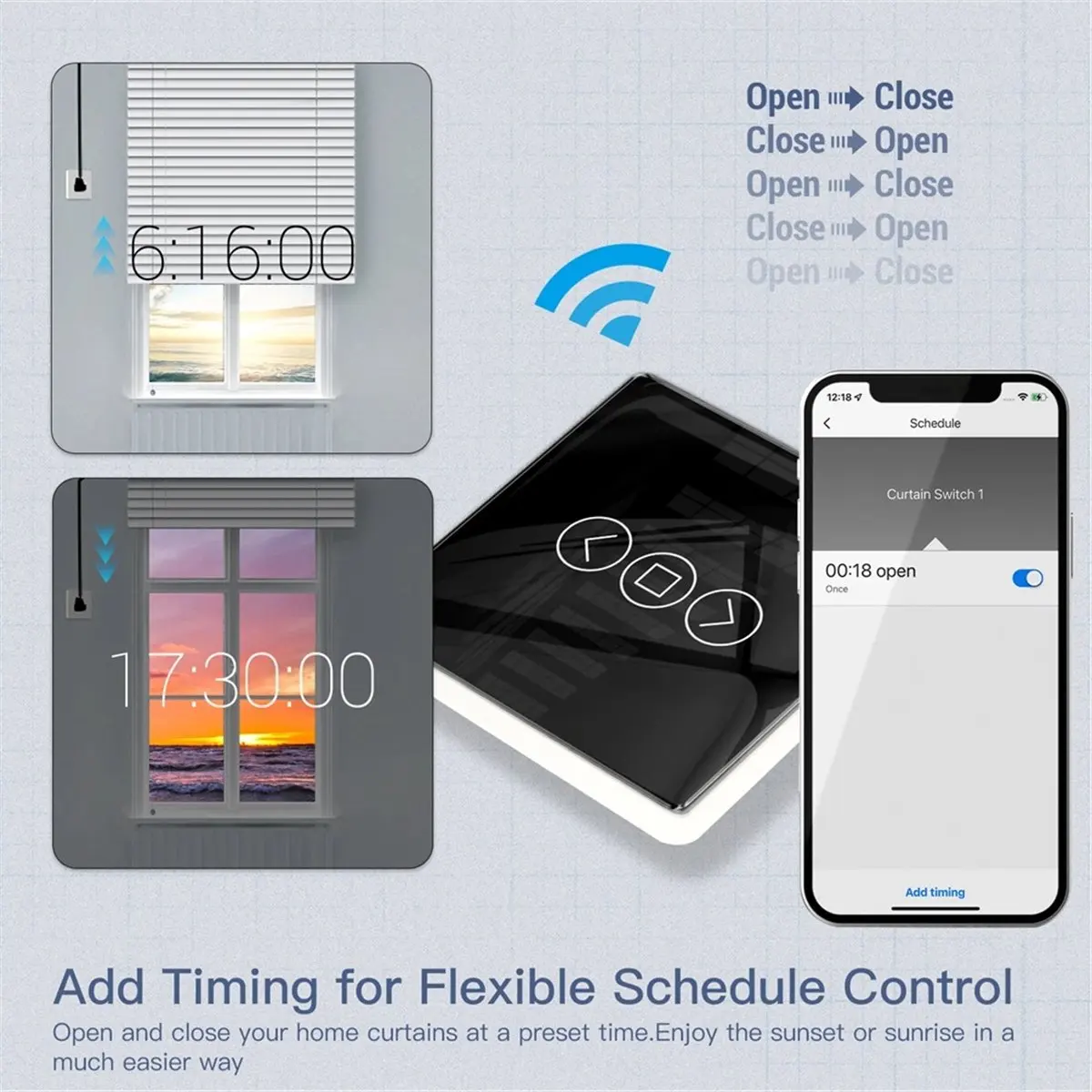 A14M Tuya WiFi RF433 2.5D Arc Curtain Switch Glass Touch Panel for Roller Blinds Shutters Switch Smart APP Wireless B