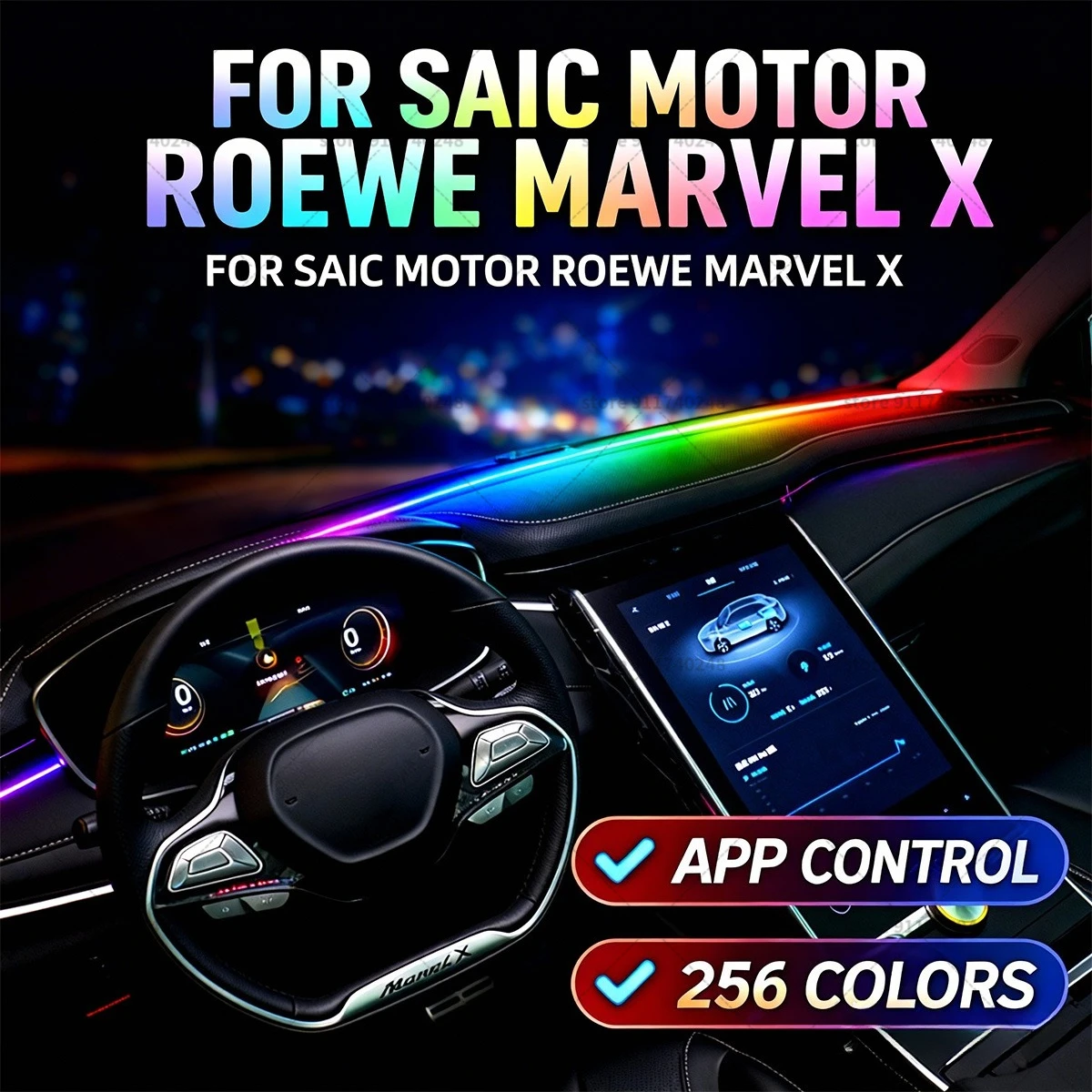 For SAIC Motor Roewe Marvel X Automotive decoration light strip, colorful acrylic front windshield soundproofing strip