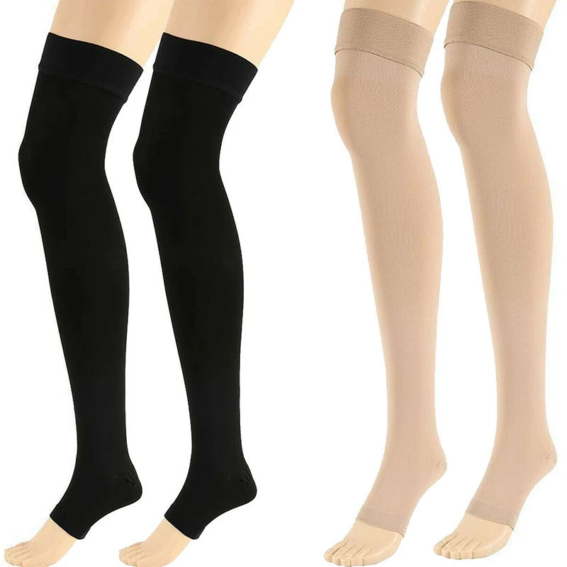 1 Pair Open Toe Knee-High Medical Compression Stockings Varicose Veins Stocking Unisex Compression Brace Wrap Shaping 18-21mm