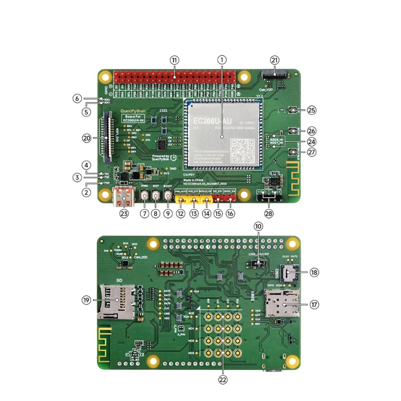 새로운 EC200U 개발 보드 Quecpython Bluetooth 무선 통신용 Iot LTE Cat 1 C4-P01