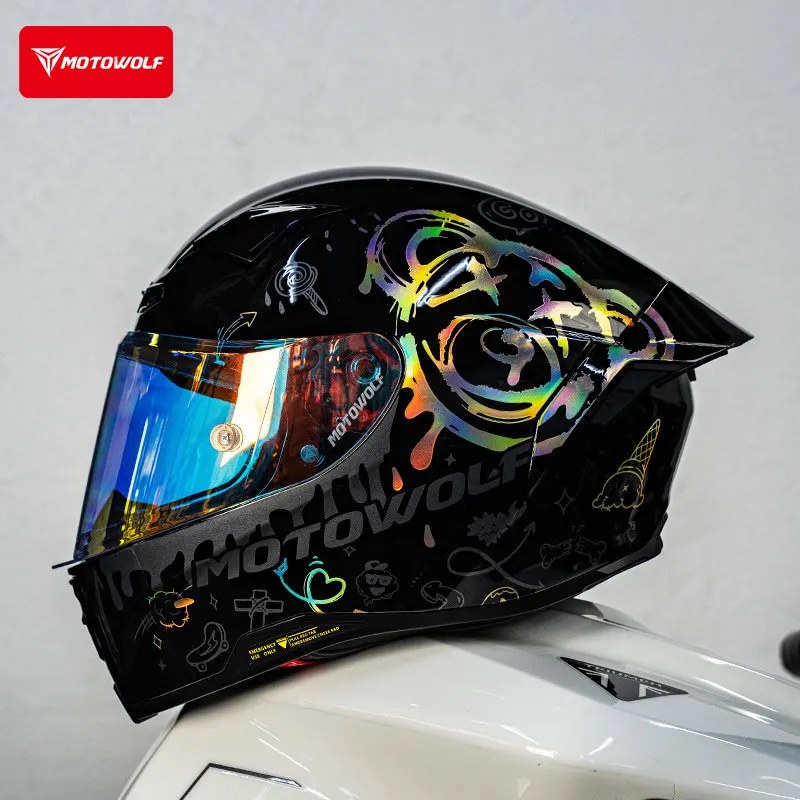 MOTOWOLF Motorcycle Helmet H1 BigT ail Men Women Locomotive Full Helmet Lightweight ALL Seasons cascos para moto racing casco