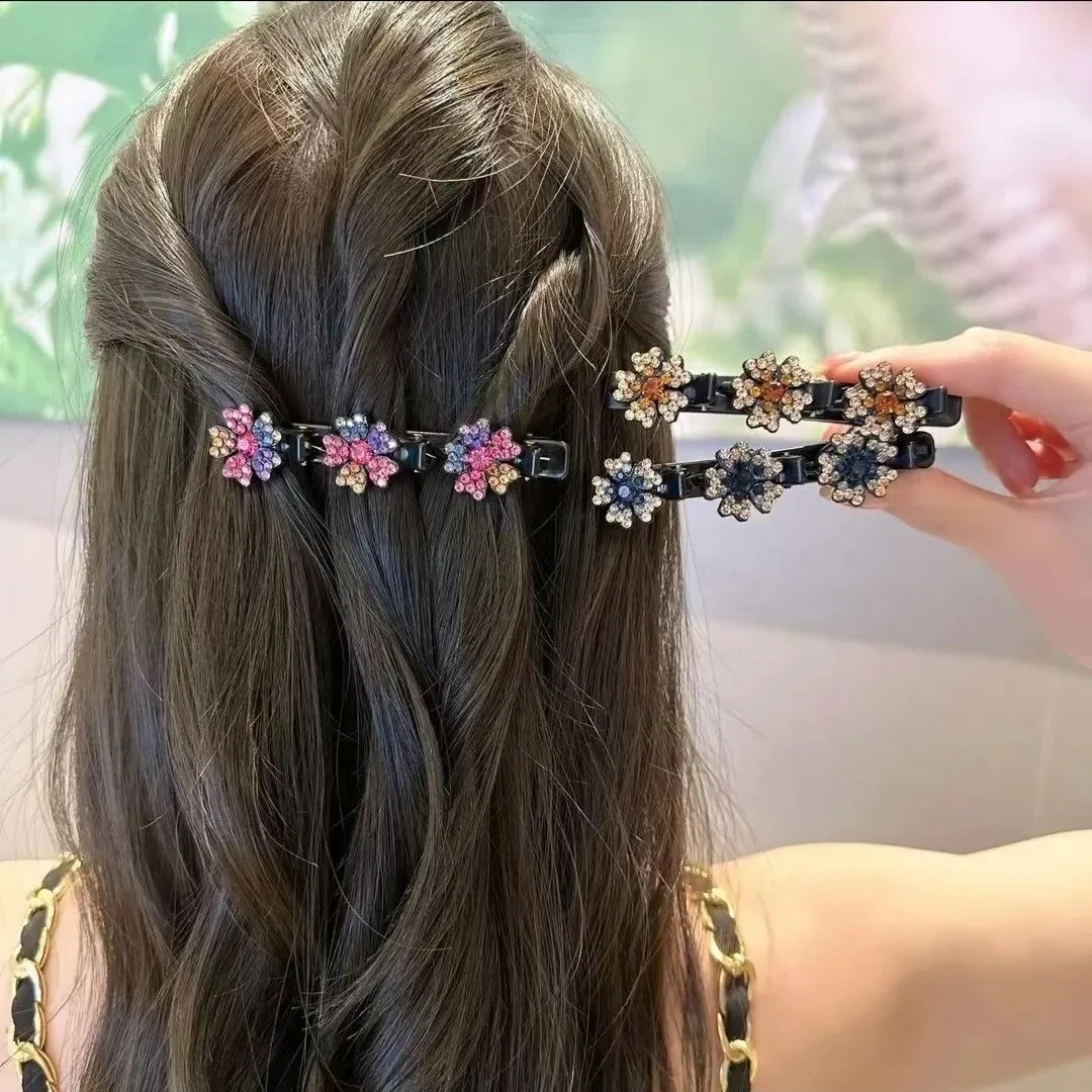 Fashion Crystal Flowers Hair Clips for Women Girls Rhinestones Braid Hairpins Bangs Side Clip Barrettes Korean Hair Accessories