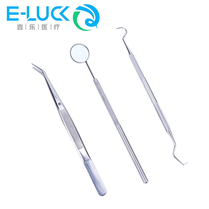 Stainless Steel Dentist Clean Tools Dental Mirror Double Probe Sickle Hoe Tooth Cleaner Dental Tool Products Oral Care Kit