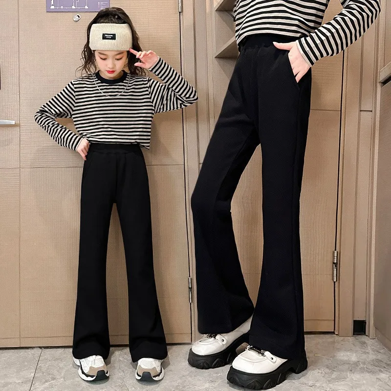 

Girls' Pants 2025 Autumn New Children's Tight Flared Pants Older Children's Girls Spring and Autumn Black Leggings Outer Wear