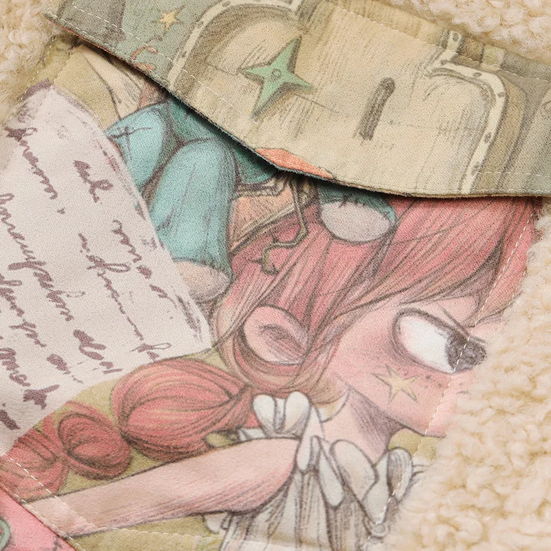 ELFSACK 2025 Winter New Arrivals Cool Shearling-paneled Original Printed Patchwork Coat For Woman