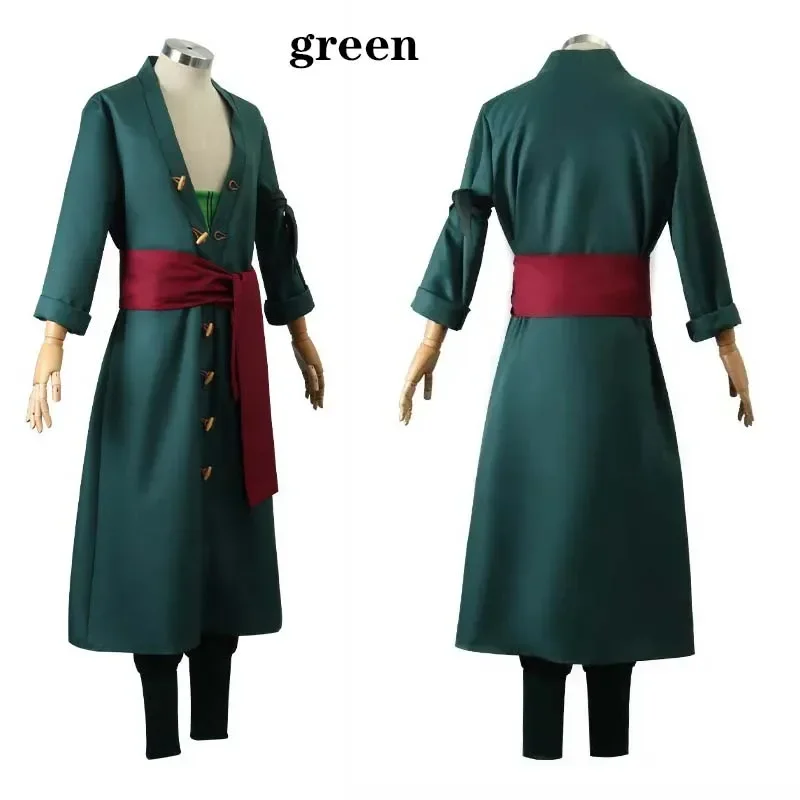 Roronoa Zoro Cosplay Costume Full Set with Girdle Belt Accessories Earrings Green ShortHair Halloween Roleplay Outfits wig