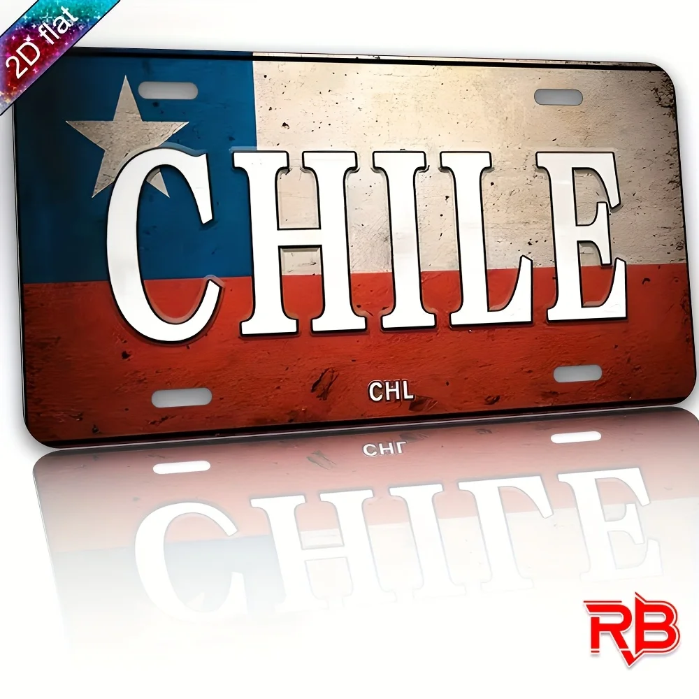 Chilean Flag Metal Sign Large  Wall Plaque with Chile National Emblem (Star & Coat of Arms Design) for Indoor/Outdoor Decoration