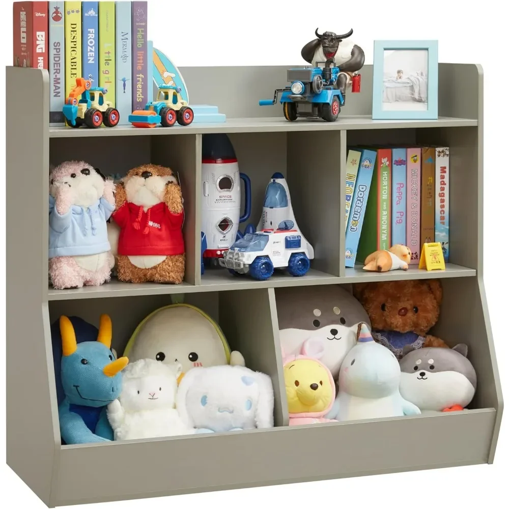 

Toy Storage Organizer with Bookshelf, 5-Cubby Kids Toy Shelf, Toy Storage Cabinet, Ideal for Children's Room or Playroom Use