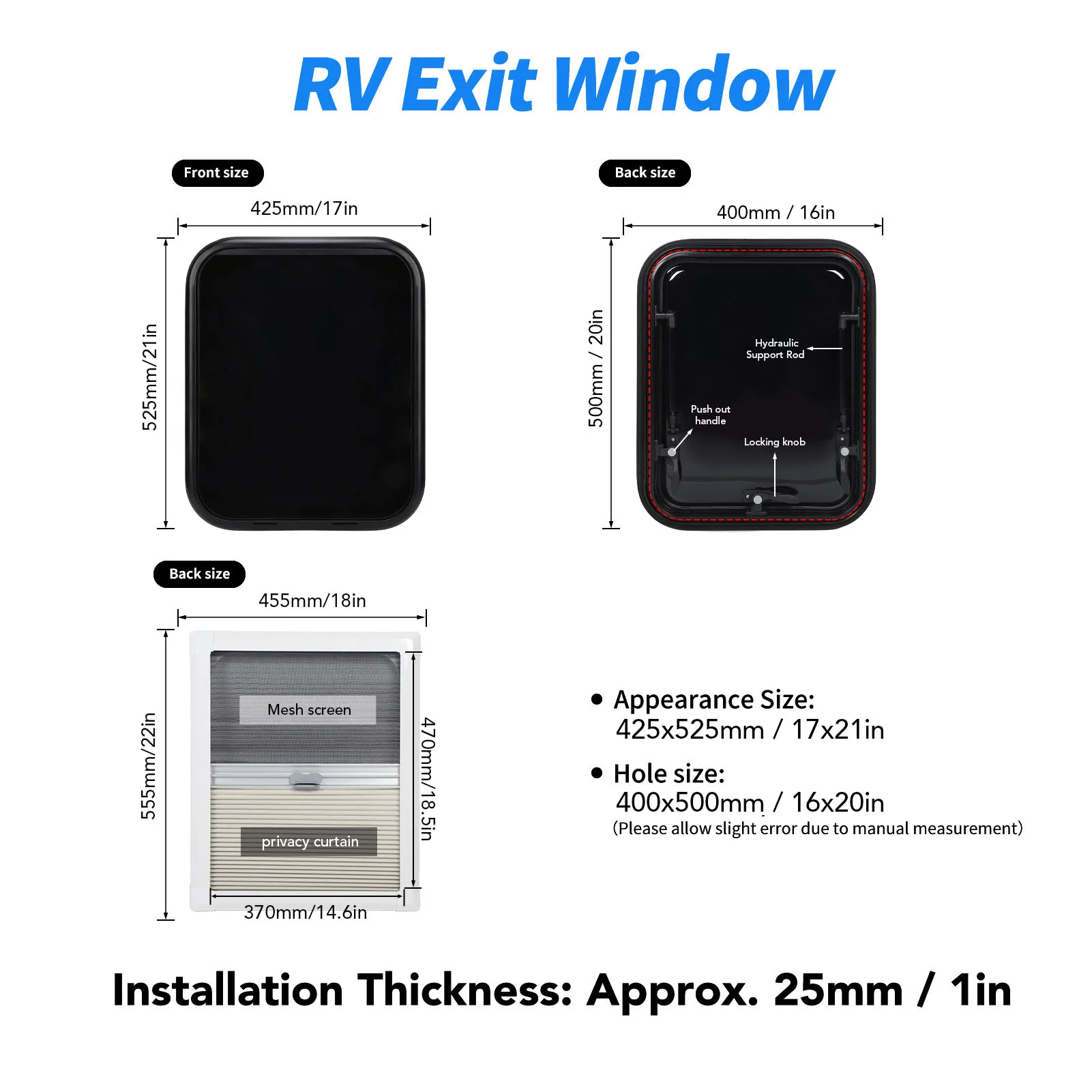16 × 20 بوصة نافذة RV زاوية مستديرة طبقة مزدوجة من الأكريليك قضيب دعم هيدروليكي حماية الخصوصية لمقطورة القافلة #3