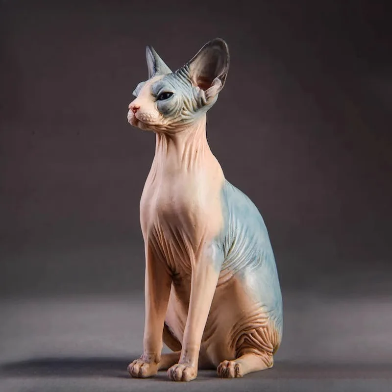 Figurka kota bezwłosego kanadyjskiego w skali 1/6, model zwierzęcia, statuetka, symulacja, żywica, ozdoba, kolekcja.