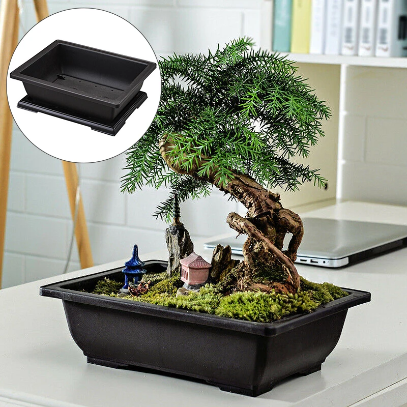 Plastic Flower Pot Holder Living Room Nursery Plastic Rectangle Reusable Saucer Antique Balcony Bonsai Garden 29x21x10.5cm