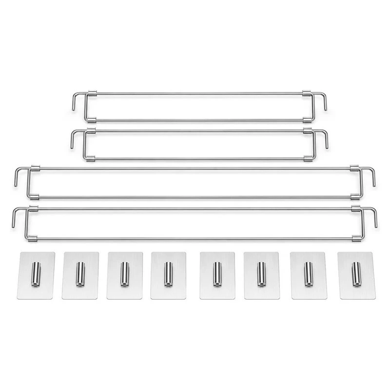 4 Pack RV Fridge Bars 12.44-22.63 Inch Extendable Stainless Steel, Tool-Free Adhesive Mount, Spill-Proof Storage For Travel