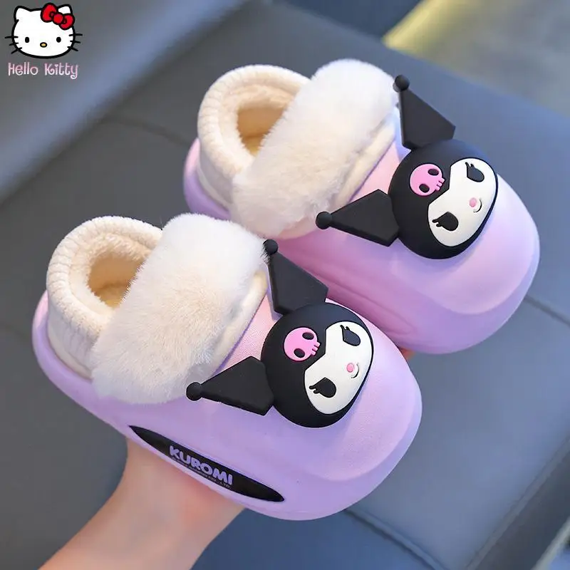 

Sanrio, зимняя мультяшная новая кавайная сумка для девочек «Hello Kitty Kuromi», утолщенная хлопковая обувь на каблуке, домашние теплые хлопковые тапочки для мальчиков в стиле аниме
