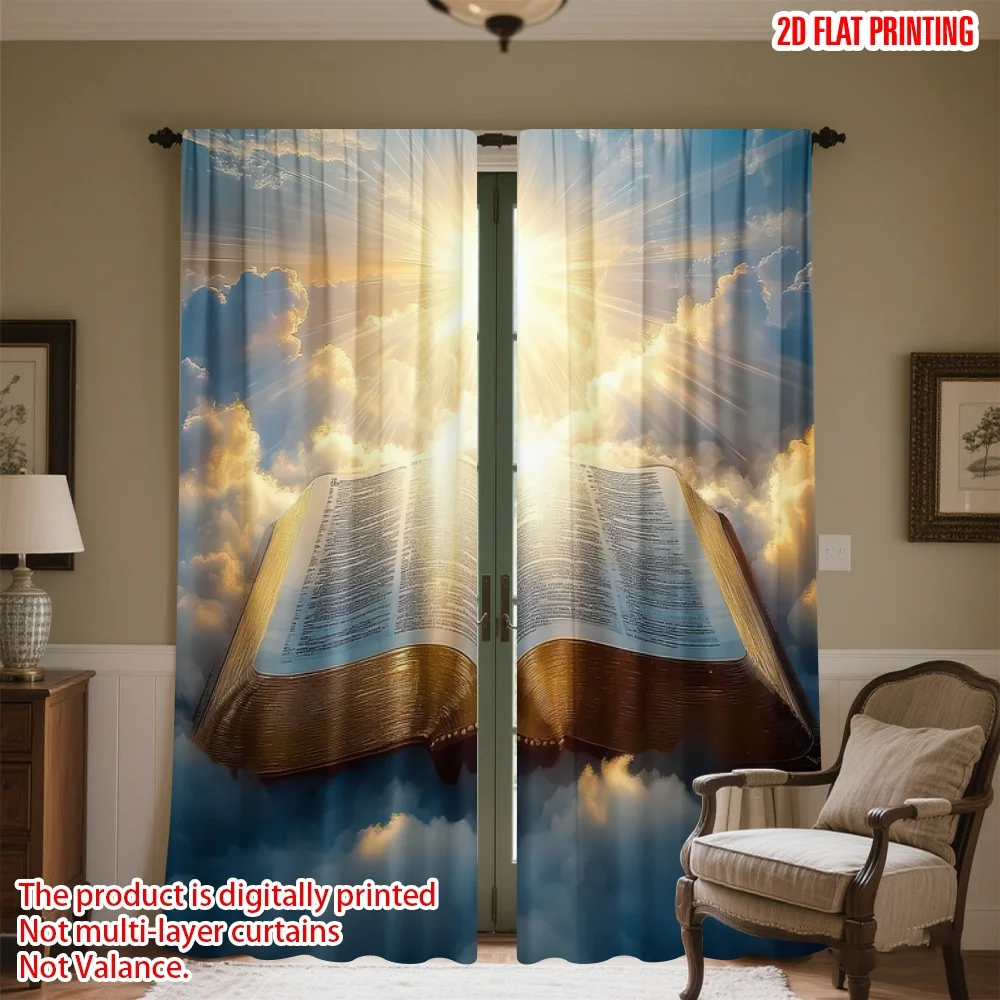 

2D flat printing 2pcs Drapes Heavenly on Book Digital Printed Polyester Drapes Festive Holiday Perfect for Outdoor and Home