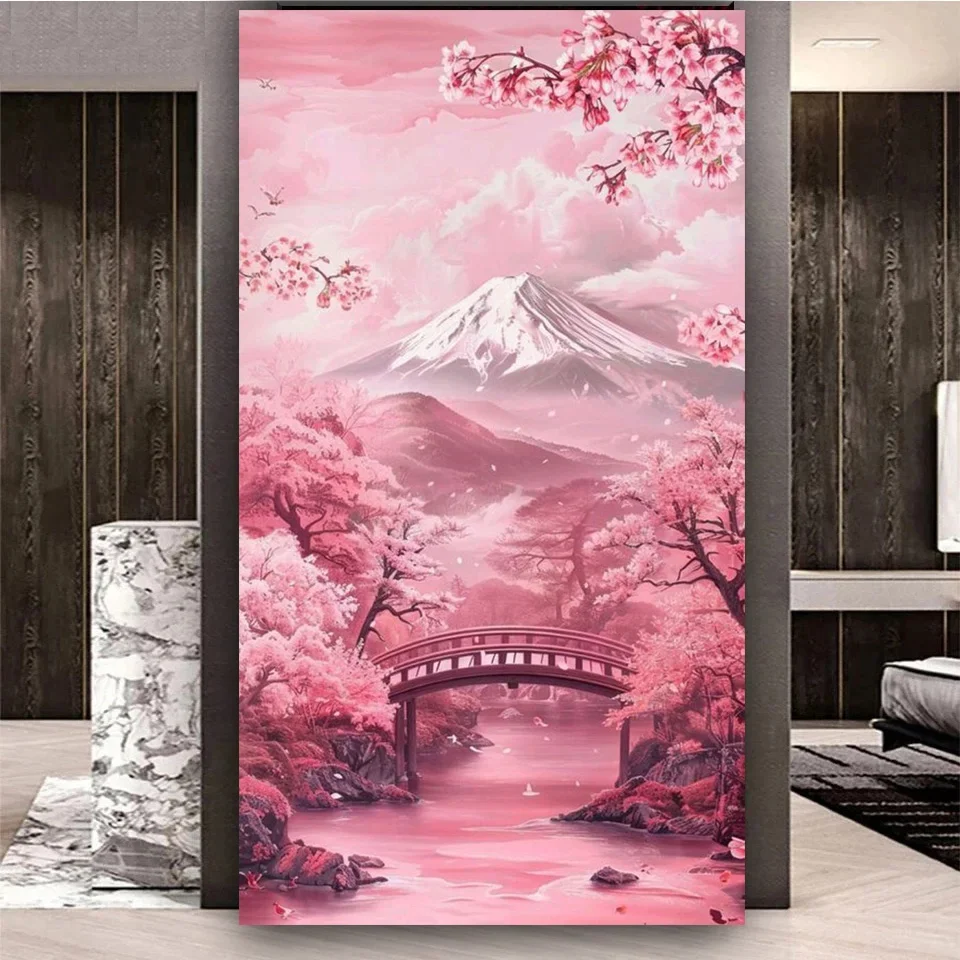 Large Beautiful Pink Sakura Volcano Diamond Painting Full Square round Diamond Mosaic DIY Jewelry Cross Stitch Home Decor