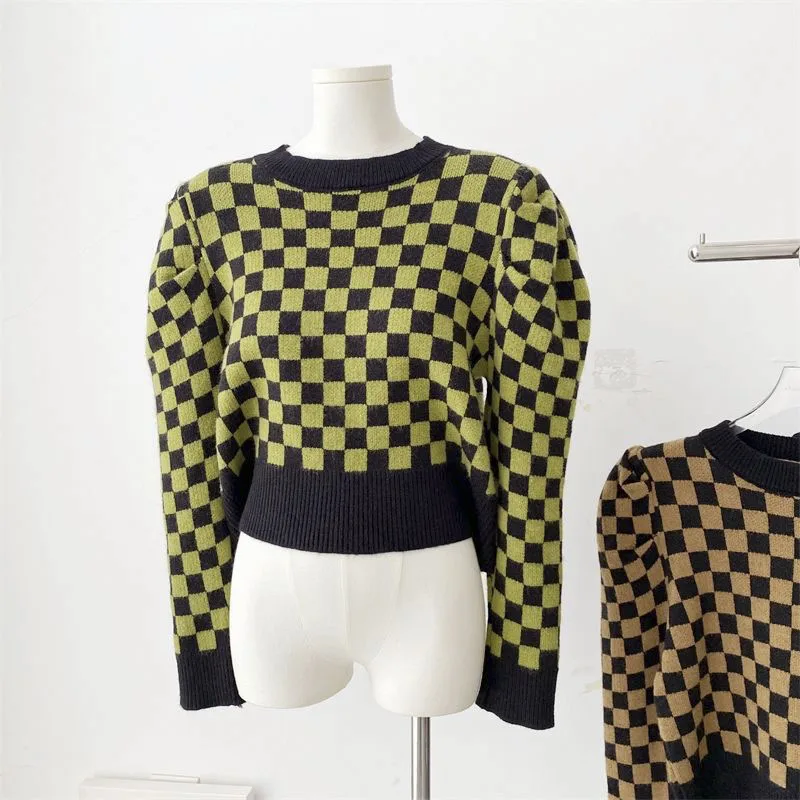

Korean Fashion Sexy Women's Knit Sweater Y2K Vintage Chic Plaid Design Long-sleeved Women Autumn And Winter Sweater