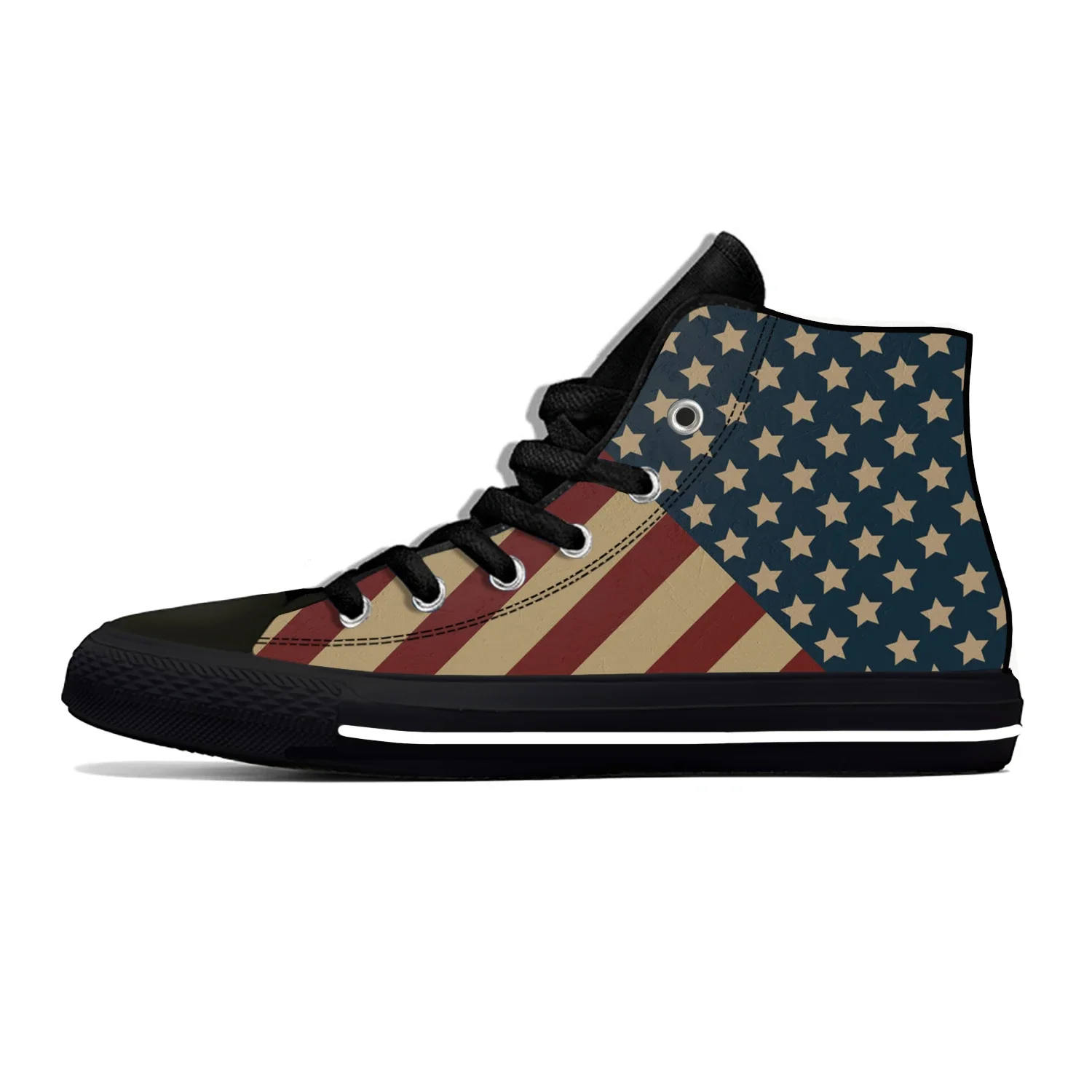 USA America American Flag Stars Patriotic Pride Casual Cloth Shoes High Top Lightweight Breathable 3D Print Men Women Sneakers