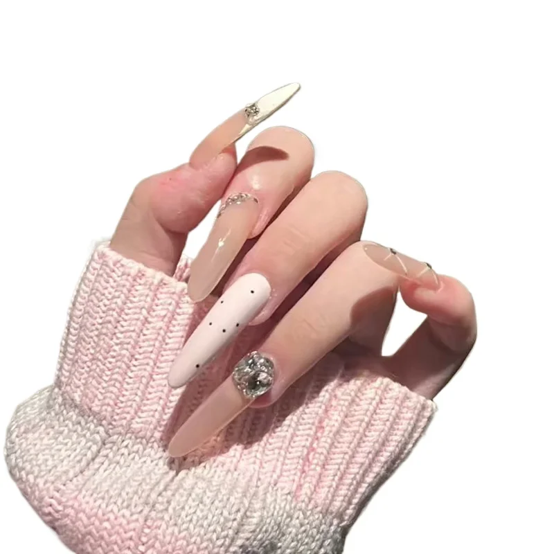 

Wearing nail naked powder rhinestone polka dots long pure desire phototherapy atmosphere fake nails