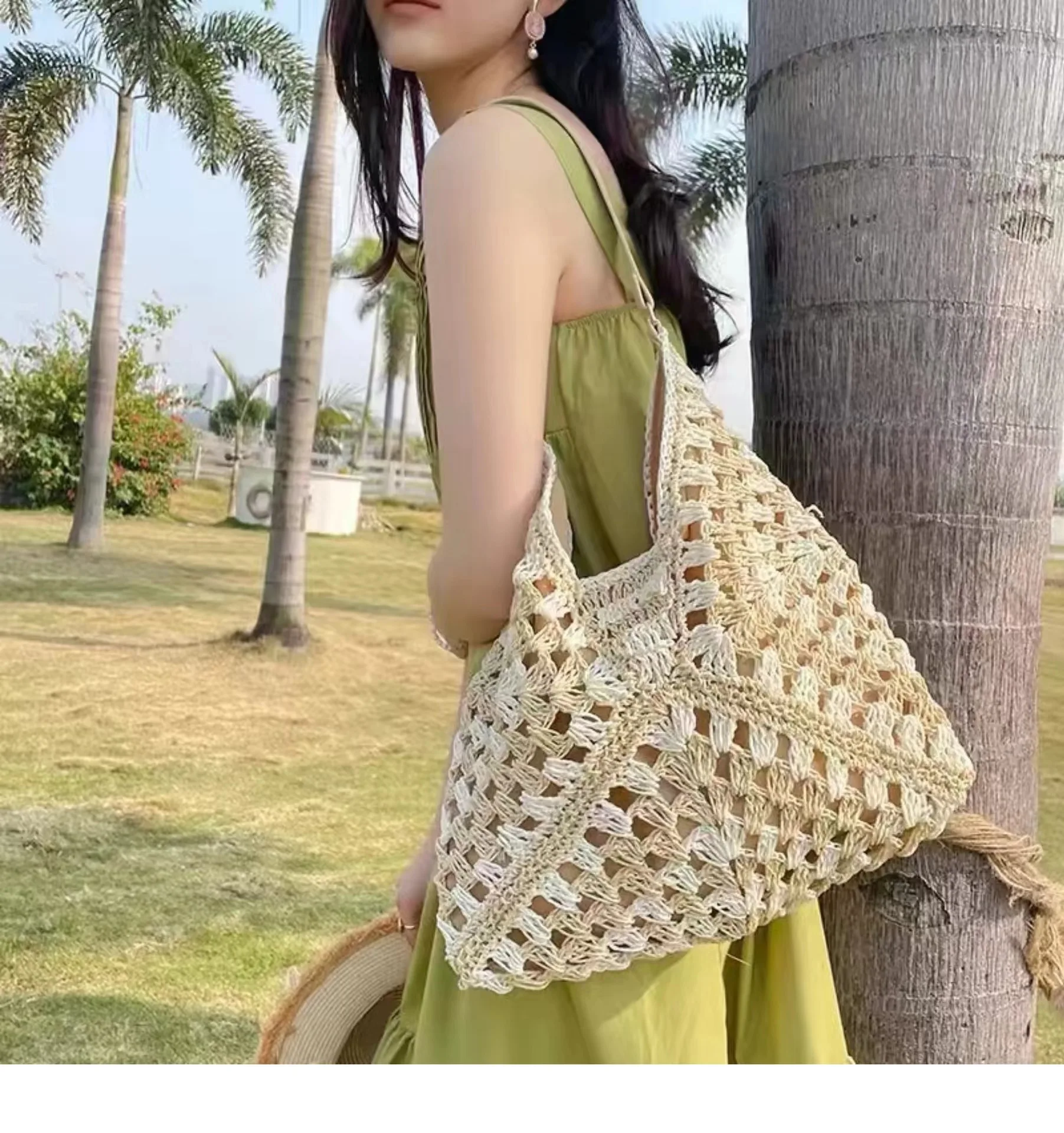 Bolso de hombro grande y portátil para mujer, bolsa de mano femenina con asa superior, ideal para la playa y el verano