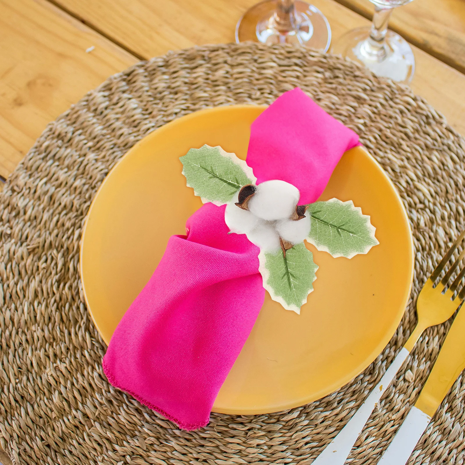 

2Pcs Artificial Cotton Napkin Rings Realistic Rustic Dinner Napkin Holder for Wedding Christmas Thanksgiving Birthday Party