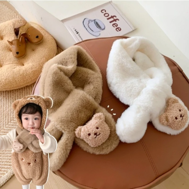 وشاح أطفال من فراء الأرانب المقلد اللطيف للأولاد والبنات وشاح شتوي سميك من القطيفة لحماية الرقبة وشاح الطالب #2