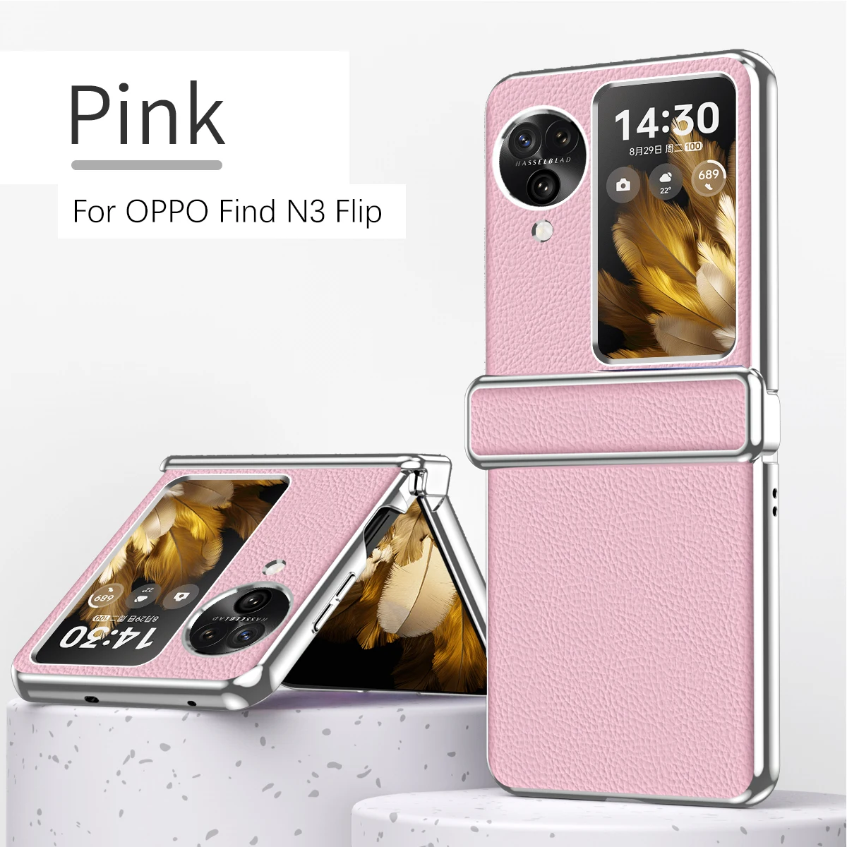 

For OPPO Find N3 Flip Shell of Litchi Texture and Electroplated Border Tape protective film