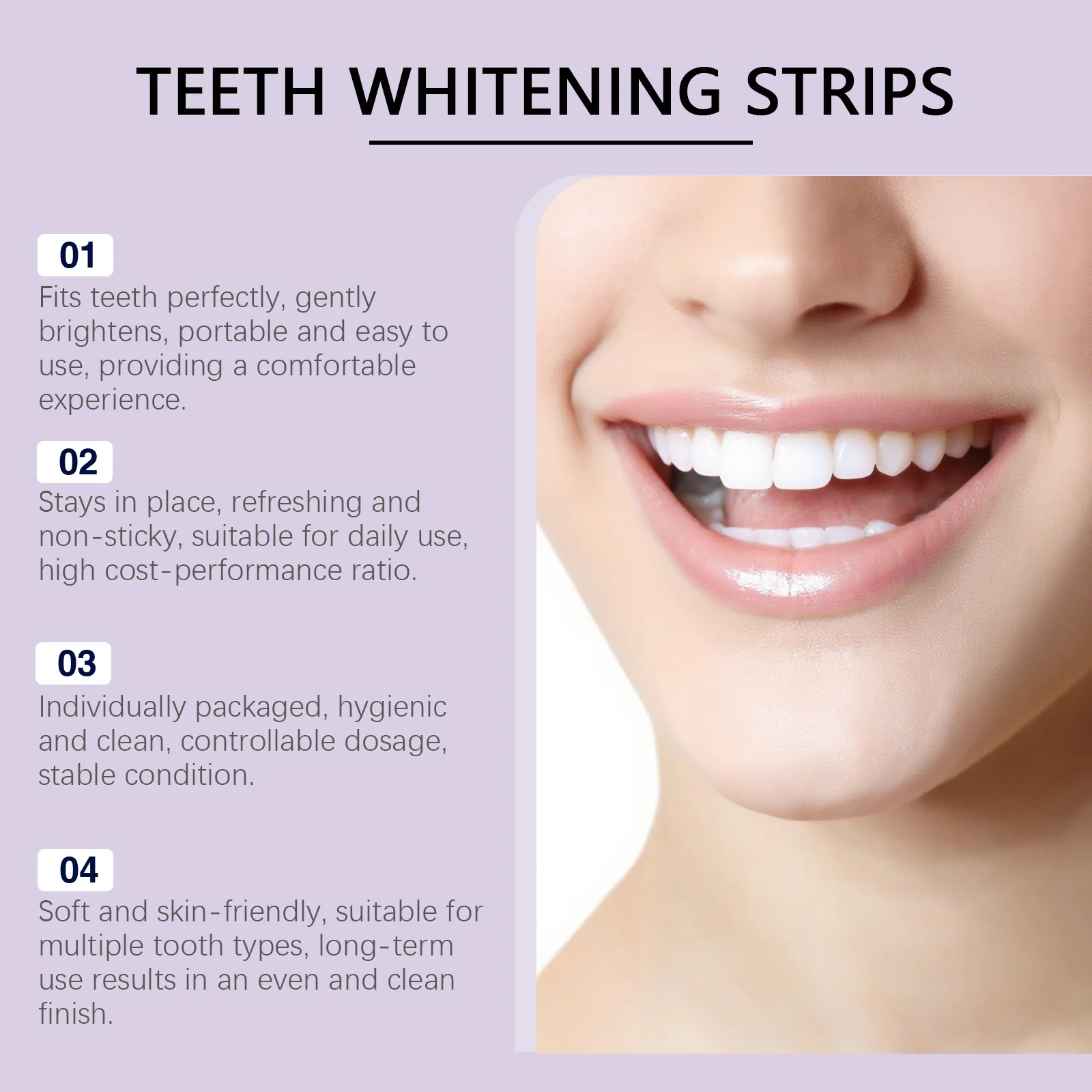 Lila Zahnstreifen Farbkorrigierende PAP-Formel Sanfte Aufhellung Zahnpflege Sofortiger Glanz Fleckenentfernung – Detail 3