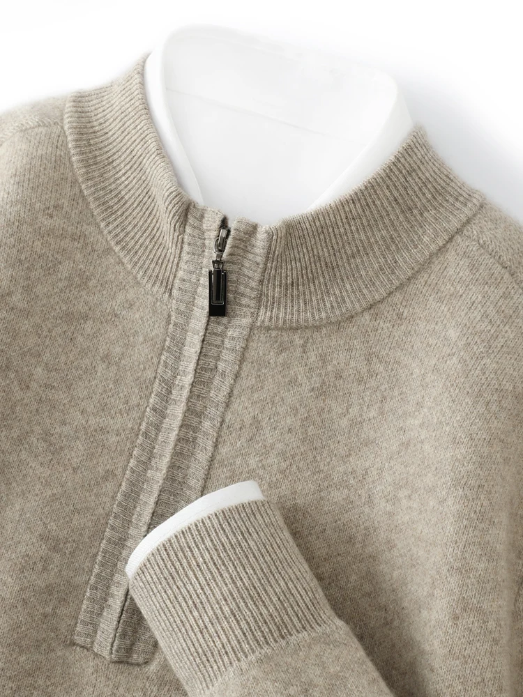 Maglione di cashmere da uomo autunno inverno maglione con cerniera collo a lupetto pullover spesso casual manica lunga top 100% maglieria di cashmere vestiti caldi