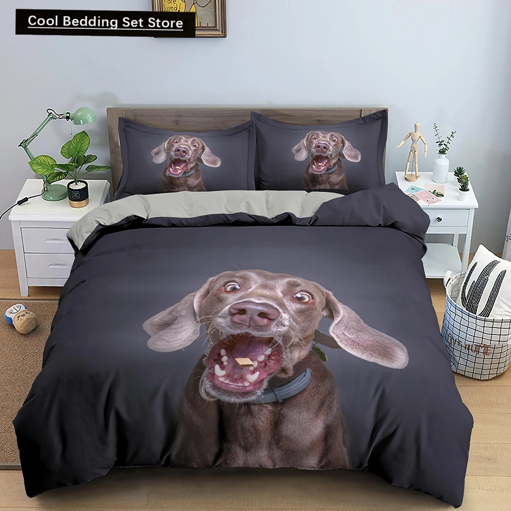 

3D Dog King Queen Duvet Cover Funny Puppy Bedding Set for Kids Teens Adults Lovely Pet Animal Black 2/3pcs Polyester Quilt Cover