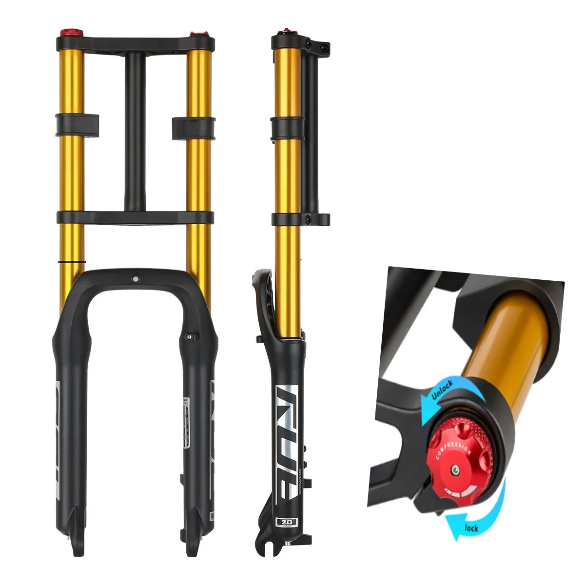 Bolany Doppelschulter-Schneegabel, 20''*4,0-Reifen, 160 mm Hub, Mg+Al-Legierung, 28,6 mm Gabelschaft, Schulterverriegelung, PM74 mm-Scheibe, 135 mm
