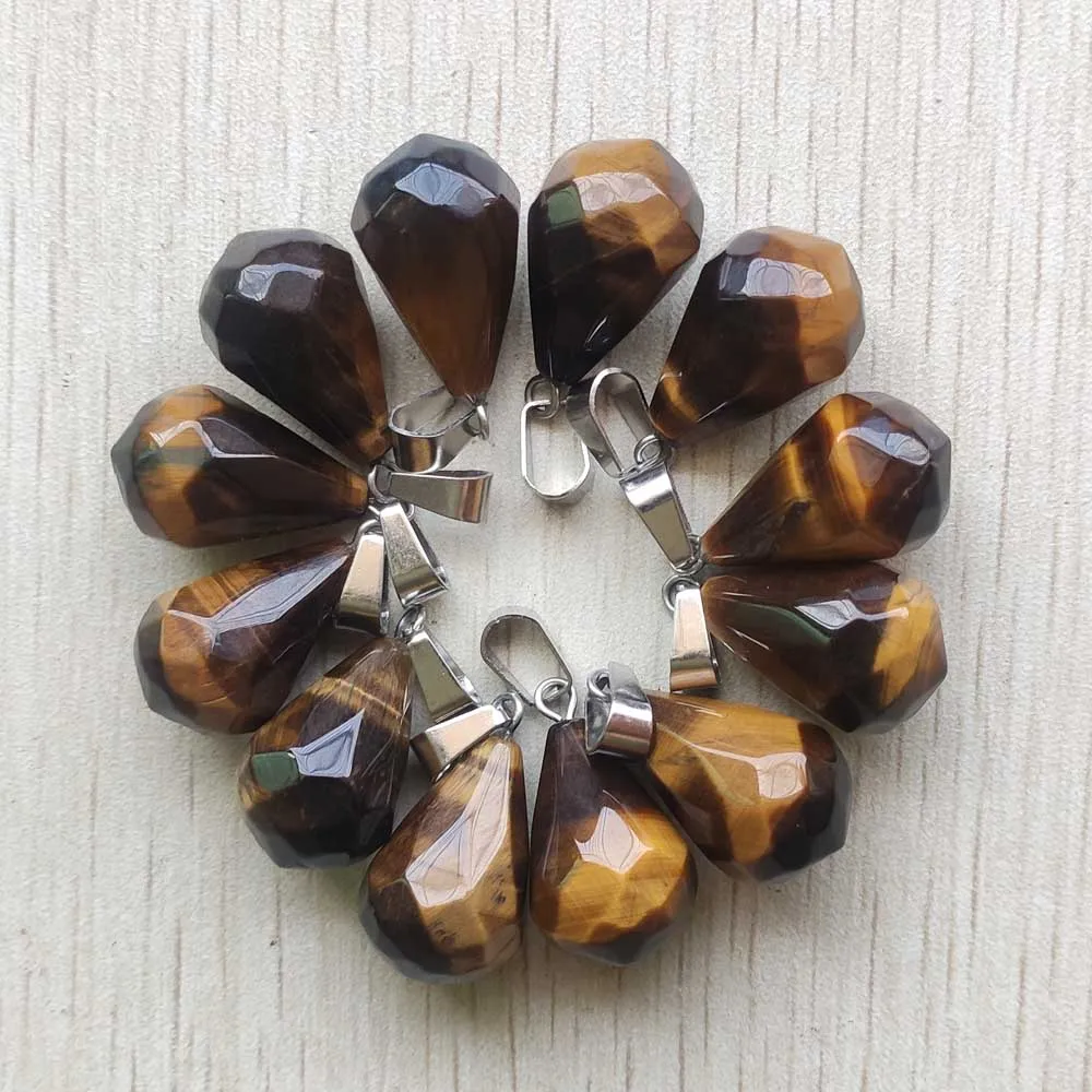 

Natural tiger's eye stone Water Drop Faceted Charms pendule pendants for jewelry making 12pcs/Lot Wholesale Free shipping