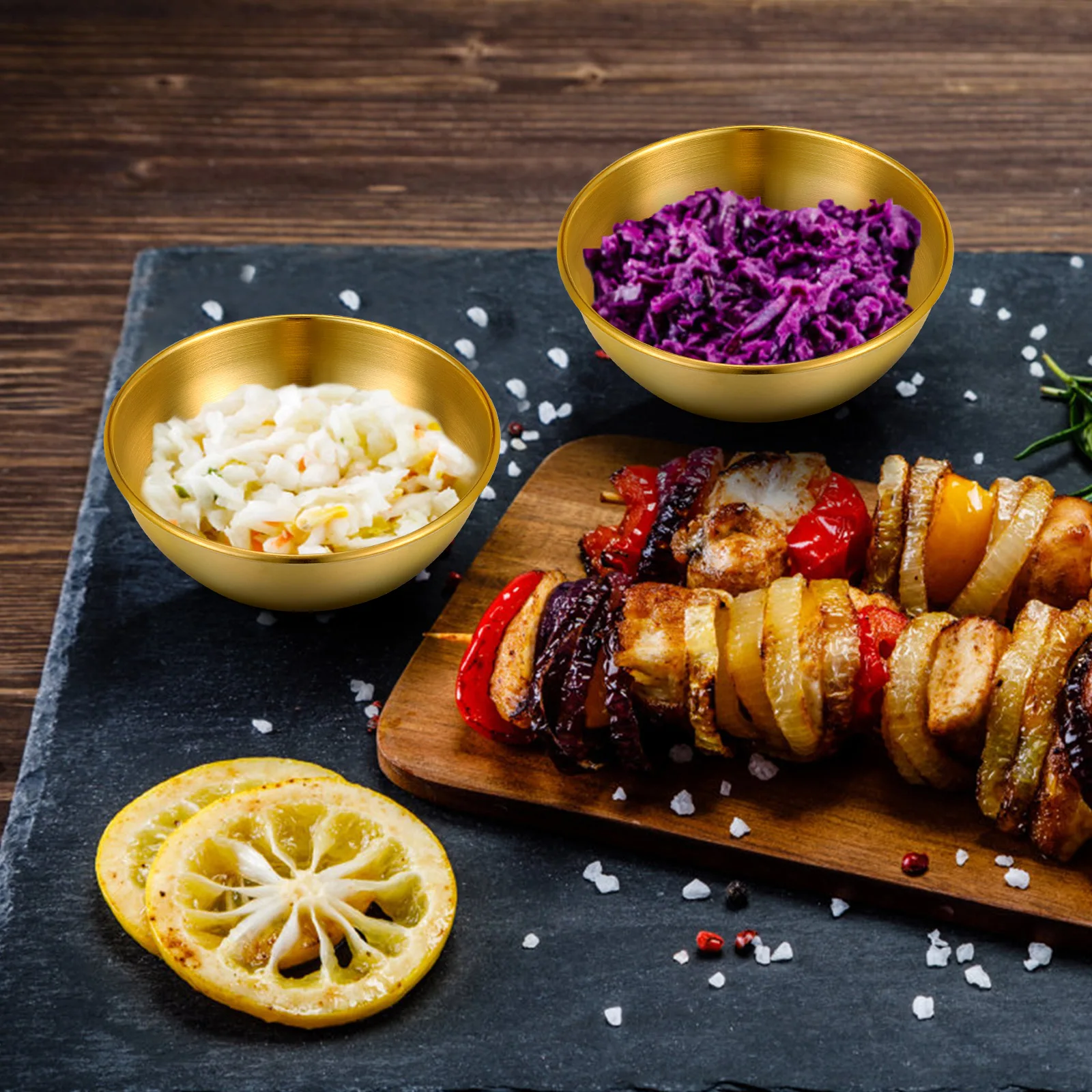 

5pcs Stainless Steel Sauce Bowls Small Size Rust Proof Smooth Edge Easy Clean For Home Restaurant Use Sushi Dipping Soy Dishes