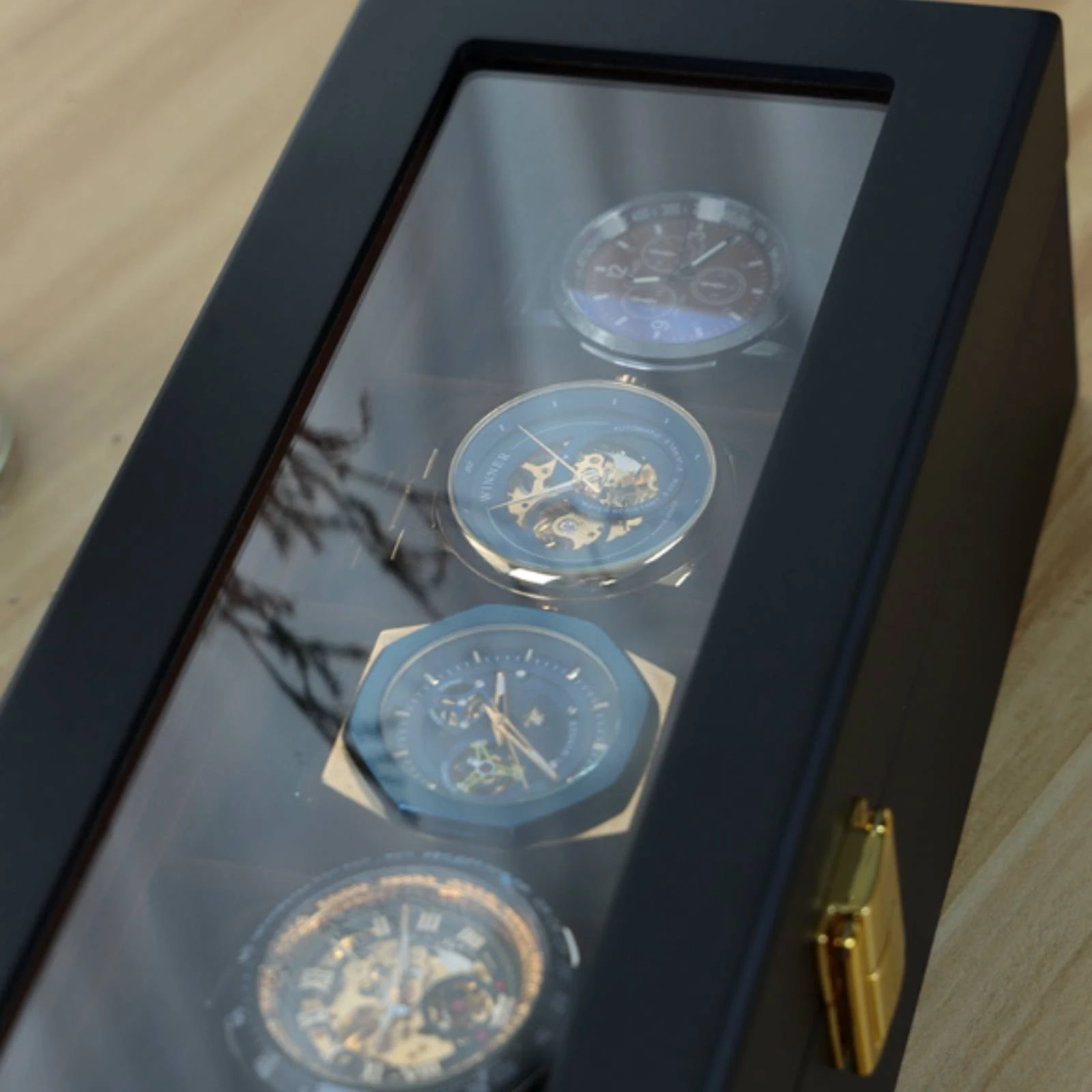Watch Storage Box Cushioned Compartments Watch Organizer Box Matte Black Clear Window
