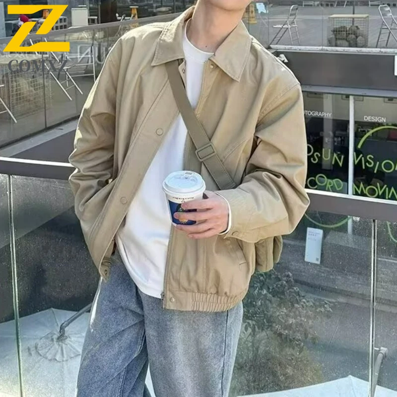 

COMXZ Japanese Street Jacket Men 2025 Autumn Fashion Solid Color Windbreaker Jacket Casual Bicycle Oversized Coat Windbreaker