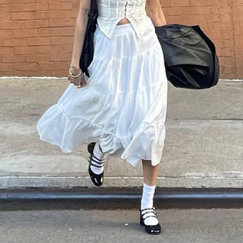 Y2K Bohemian style white patchwork long skirt 2023 summer new thin and loose fitting outerwear versatile casual skirt