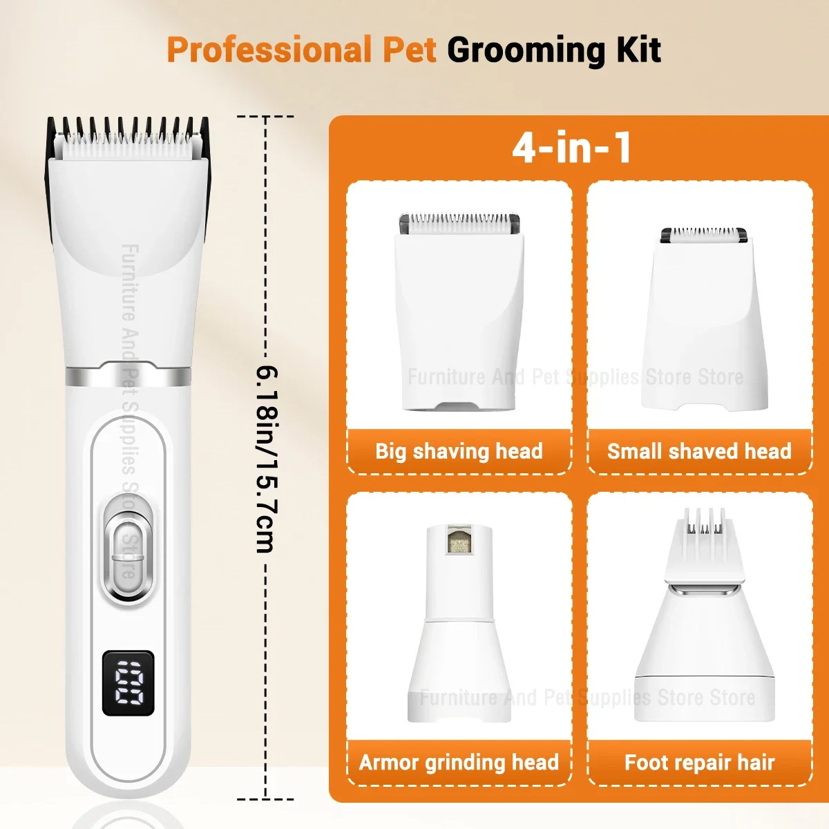 4-In-1 Pet Grooming And Care Set 4Different Blades Pet Hair Shaver Low Noise Pet Clippers Rechargeable Cordless Safe Dog Trimmer