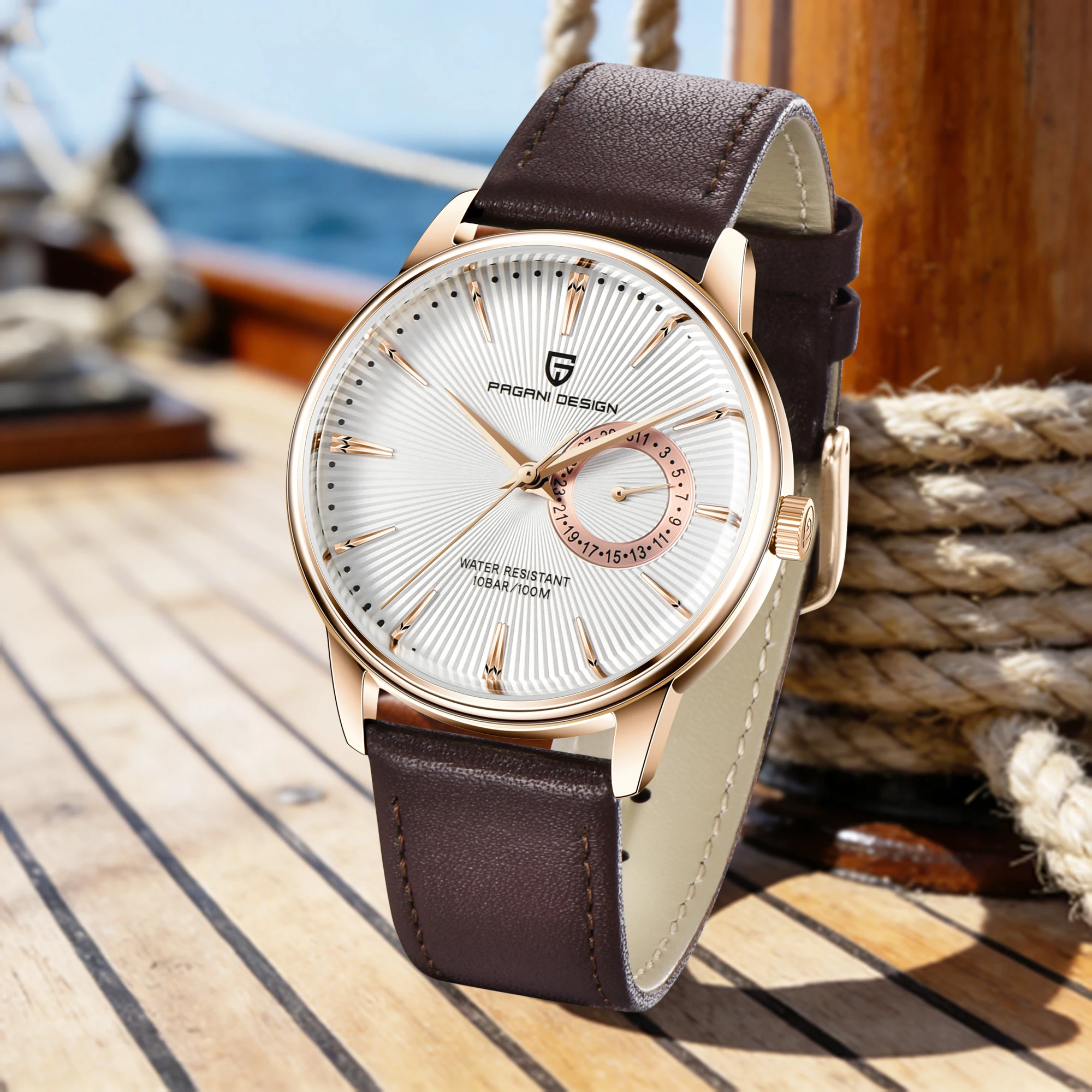 PAGANI DESIGN Simple Light Luxury Men's Quartz Watch High-End Trend VH65 Leather Strap Calendar 10Bar Waterproof Watch+Gift Box - view 2