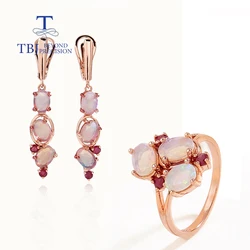 Gorgeous delicate S925 silver Rose Gold Natural Opal Ring Earrings jewelry set Light luxury design anniversary engagement gift