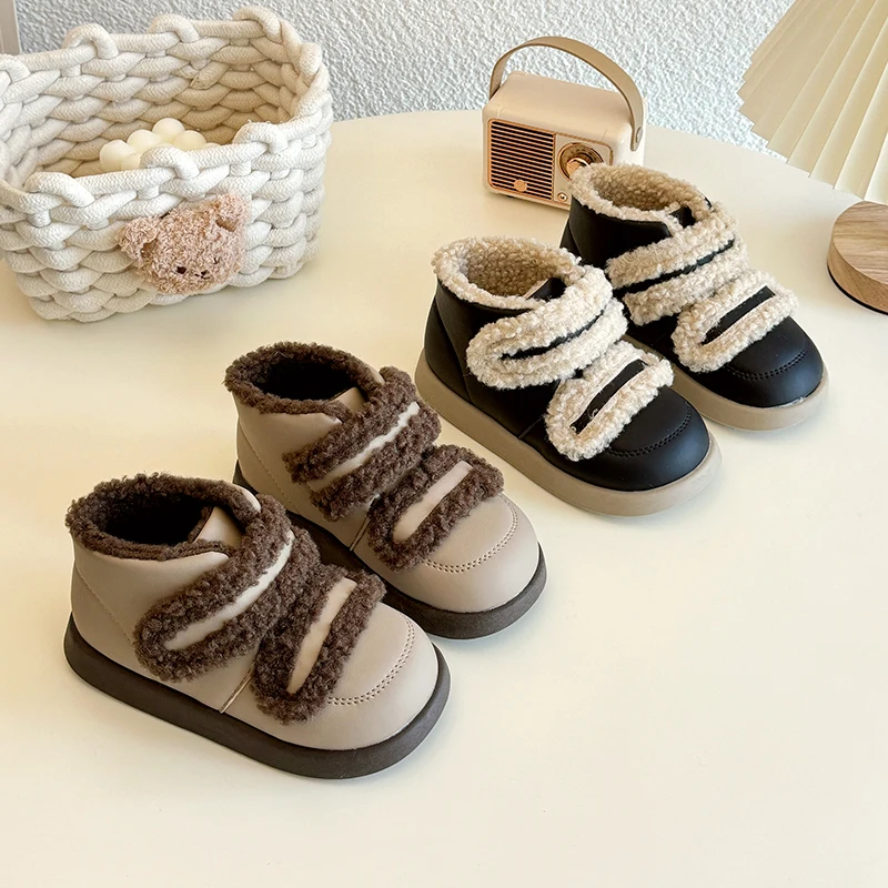Winter New Children's Shoes Girls Lamb Wool Cotton Shoes Kids Fashion Casual Thicken Velvet Warm Boys Ankle Boots Furry Shoes